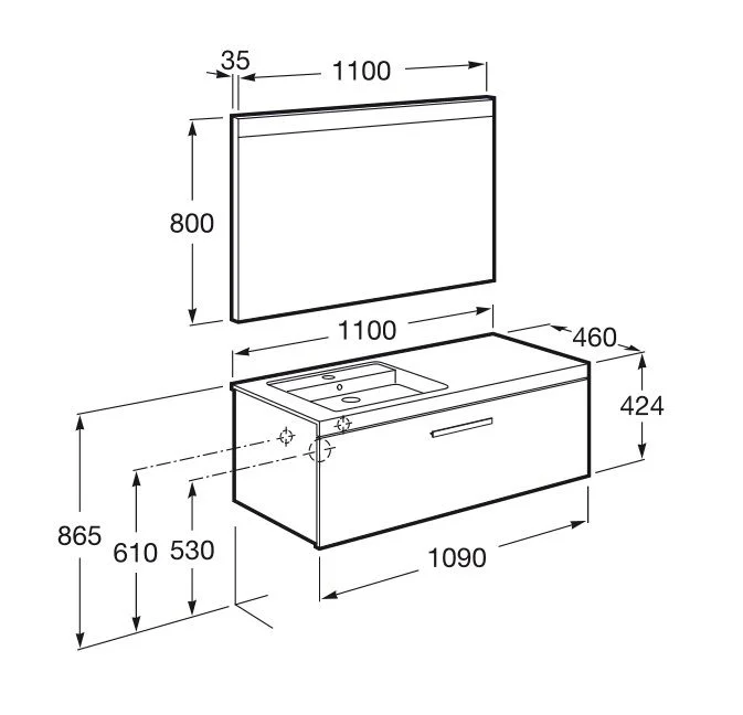 Mueble Prisma Pack Lavabo Fresno 1100mm planos